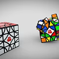Colorful Rubik's Cubes With Chinese Fu Symbol Solved And Scrambled Patterns