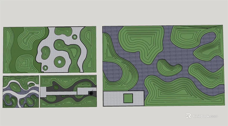 Garden Features Layout Design With Curved Green Areas And Gray Paved Sections 3d model 