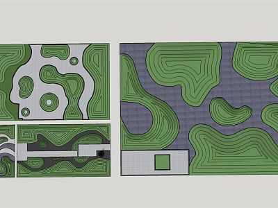 Garden Features Layout Design With Curved Green Areas And Gray Paved Sections 3d model
