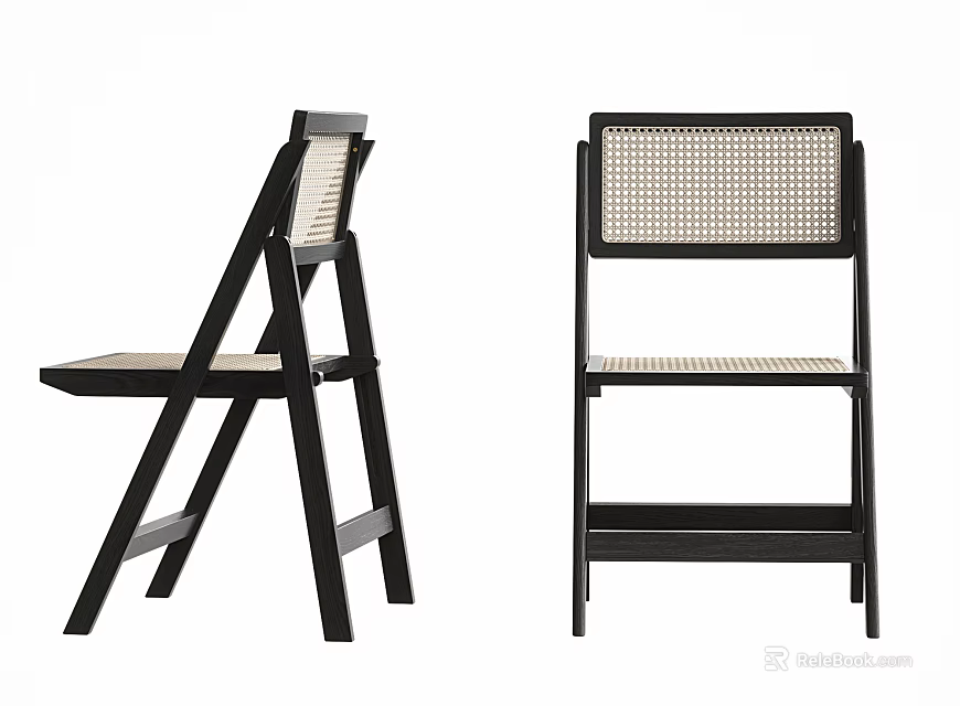 Modern Dining Chairs With Black Frame And Woven Backrest Seat Design 3d model 