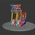 Colorful Two Player Arcade Machine With Decorative Top And Dual Screens
