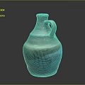 Handcrafted Ceramic Sculpture Featuring Gradient Blue Green And Blue Hues With Red Base Handle Design