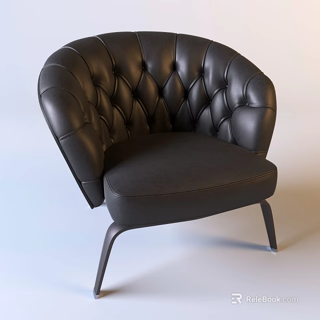Stylish Black Leather Single Sofa With Tufted Backrest And Modern Metal Legs 3d model