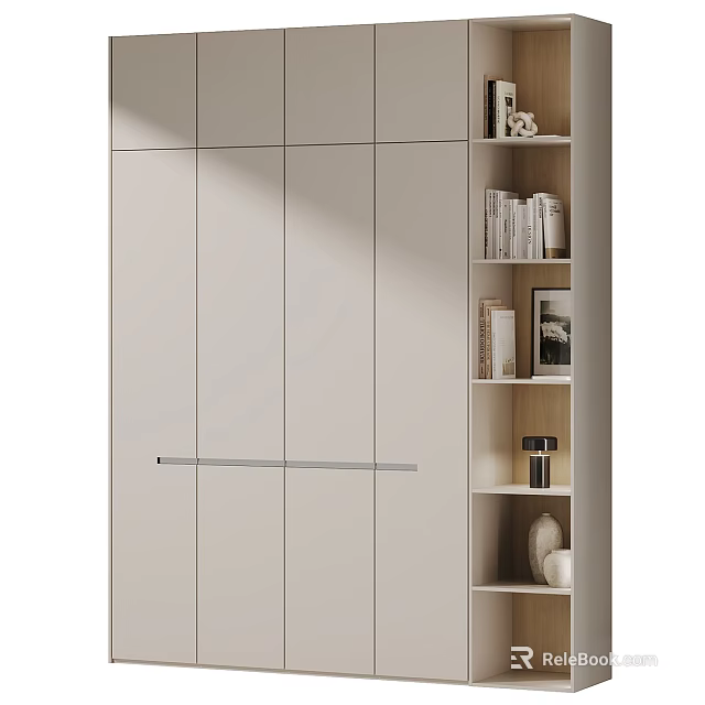 Modern Light Colored Decorative Cabinet With Sleek Doors And Open Shelves For Books Decor 3d model 