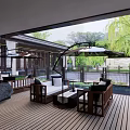 Serene Courtyard Garden Design With Pond Pavilion Stone Pathway And Lush Green Plants
