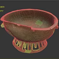 Ancient Bronze Sculpture Bowl Shaped Vessel With Green Patina Side Handles And Decorative Base