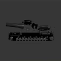 Military Tank With Large Cannon Track System And Multiple Road Wheels