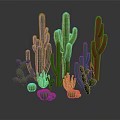 Various Green Cactus Plants Featuring Columnar And Round Stems In 3D Render