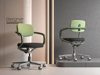 Modern Designer Office Chairs With Green Backrest Black Seat And Silver Base Wheels 3d model
