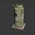 Metal LPG Cylinder On Small Platform With Valves And Safety Labels