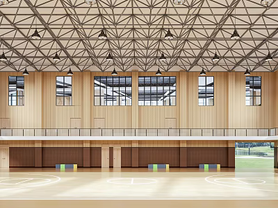 Spacious Indoor Sports Gymnasium With Wooden Flooring And Large Windows 3d model