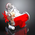 Detailed Red And Silver Engine 3D Model With Fan Pipes And Mechanical Components