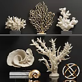White Gold Coral And Shell Decorative Ornament Set For Home Decoration