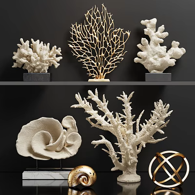 White Gold Coral And Shell Decorative Ornament Set For Home Decoration 3d model