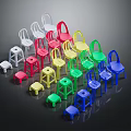 Small Colorful Plastic Chairs Arranged In White Red Yellow Green And Blue