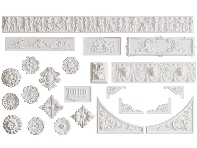 White Decorative Carvings With Various Styles For Interior Decoration Ornaments 3d model