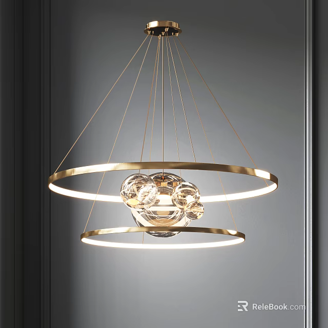 Modern Double Golden Ring Chandelier With Crystal Decoration For Home Interior 3d model 