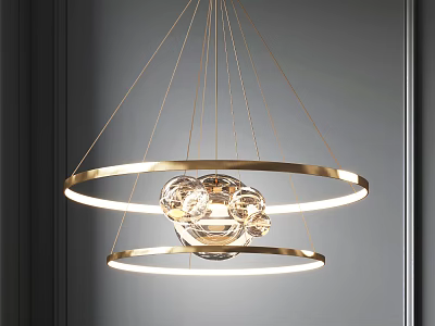 Modern Double Golden Ring Chandelier With Crystal Decoration For Home Interior 3d model
