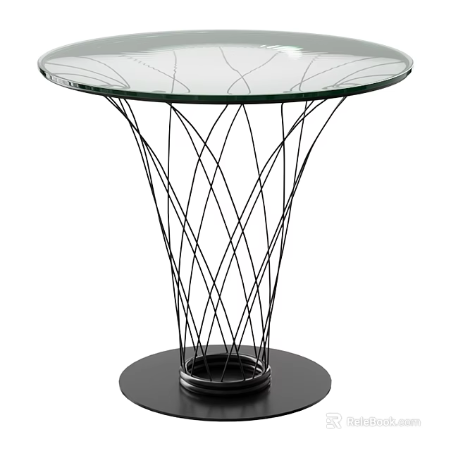 Modern Dining Table With Glass Top And Intricate Wire Frame Base Design 3d model 