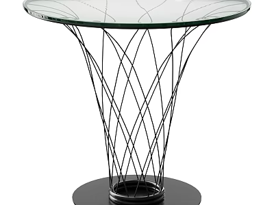 Modern Dining Table With Glass Top And Intricate Wire Frame Base Design 3d model