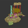 Ancient Greek Architectural Scene With Columns Statue Tree Stone Base And Platform