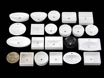 Various Ceramic Washbasins With Different Shapes And Modern Designs For Bathroom 3d model