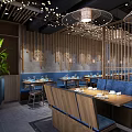 Modern Restaurant Interior Design With Comfortable Seats Pendant Lights And Menu Display Decor