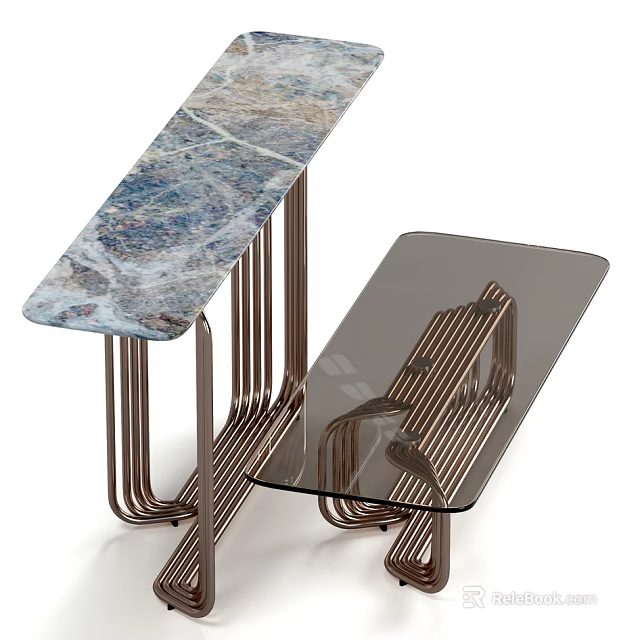 Modern Coffee Table With Glass Top And Metal Frame Contemporary Design 3d model 