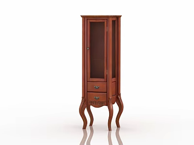 Wooden Bathroom Cabinet With Glass Doors Drawer And Curved Legs For Storage 3d model