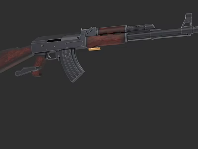 Classic Vintage Rifle With Wooden Stock And Metal Barrel Magazine And Trigger Details 3d model