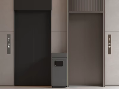 Modern Elevator Doors in Black and Brown with Gray Wall Design 3d model