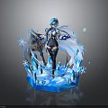 Blue Haired Character And Ice Creature Surrounded By Snowflakes And Crystal Pedestal