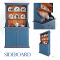 Comfortable Two Seater Sofa With Blue Display Cabinet And Ceramic Plates