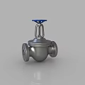 Silver Metal Industrial Valve With Blue Top Handle And Flange Connections