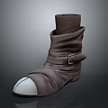 Stylish Brown Leather Boots With Strap Buckle And White Toe Cap For Everyday Wear