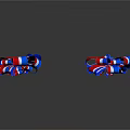 Two Red Blue White Festive Decorative Ribbon Bows With Hanging Streamers
