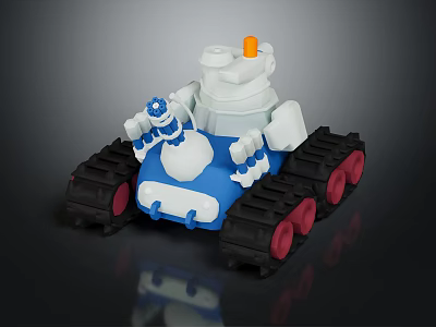 Electric Toy Robot Blue White with Tracks Orange Top Red Wheels for Kids Play 3d model
