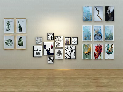 Various Style Decorative Wall Art With Plant Abstract Designs On Light Wall 3d model