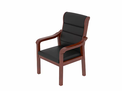 Single Chair Featuring Black Leather Upholstery Dark Brown Wooden Armrests And Legs 3d model