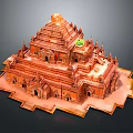 Ancient Multi tiered Red Brick Temple Architecture With Ornate Carvings And Green Top
