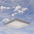 Modern Square Pendant Light With Striped Lighting Against White Brick Wall