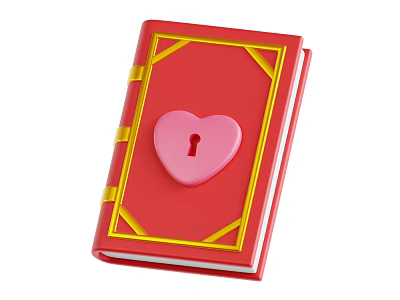 Red Notebook With Yellow Decorative Borders And Pink Heart Shaped Lock 3d model