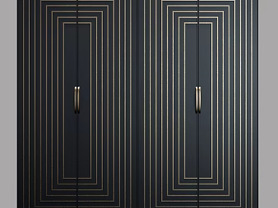 Modern Black Dresser With Golden Geometric Lines And Metal Handles Design 3d model