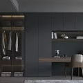 Modern Dark Colored Wardrobe With Glass Doors Hanging Clothes And Storage Drawers