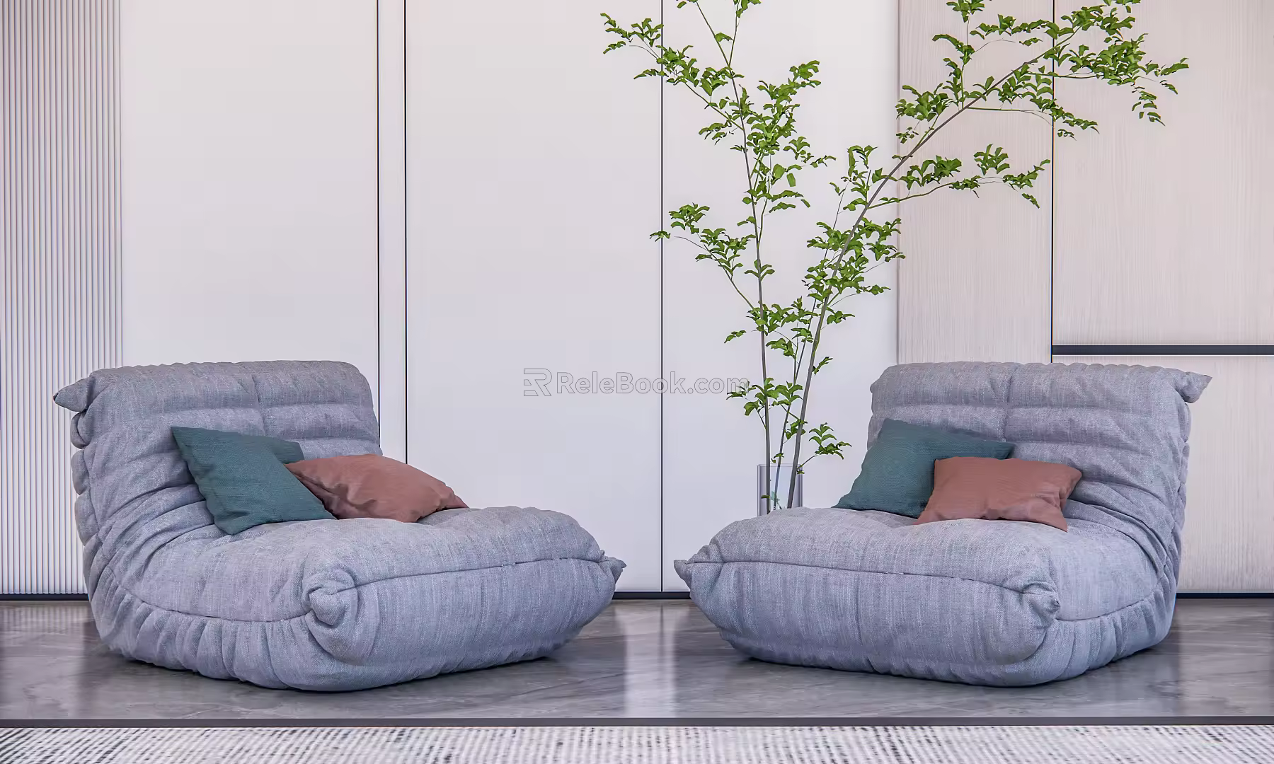 Modern Lazy Sofa Single Sofa Vase Potted Background 3d model