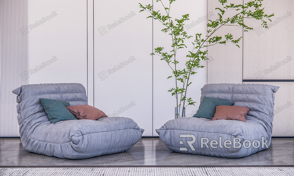 Modern Lazy Sofa Single Sofa Vase Potted Background model