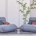 Modern Lazy Sofa Single Sofa Vase Potted Background 3d model