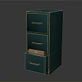 Green Bookcase With Three Drawers And Open Drawer Showing Storage Box Inside