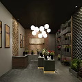 Floral Shop Interior With Green Plant Wall Colorful Flower Bouquets Counter Decorative Paintings Hanging Lights