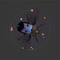Colorful Insect With Transparent Iridescent Wings And Complex Body Structure Surrounded By Red Light Spots